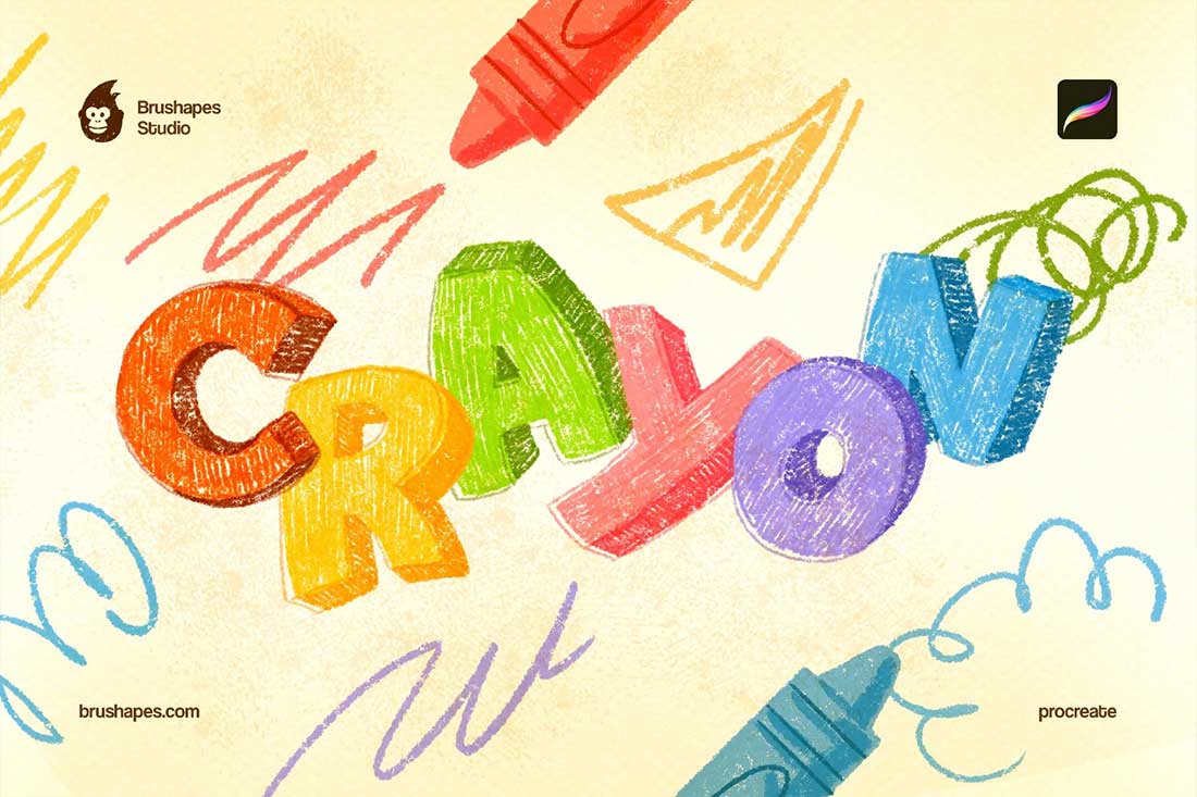 46款卡通儿童蜡笔插画蜡笔procreate笔刷调色板素材套装 Joyful Crayon Procreate Brushes