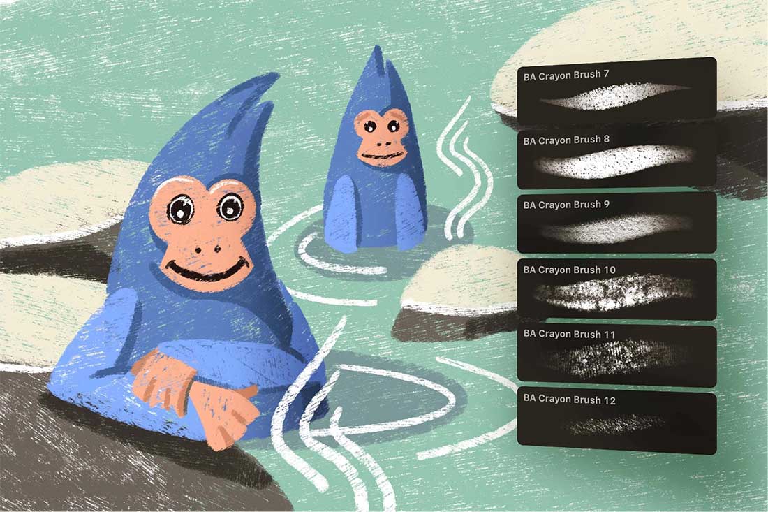 46款卡通儿童蜡笔插画蜡笔procreate笔刷调色板素材套装 Joyful Crayon Procreate Brushes