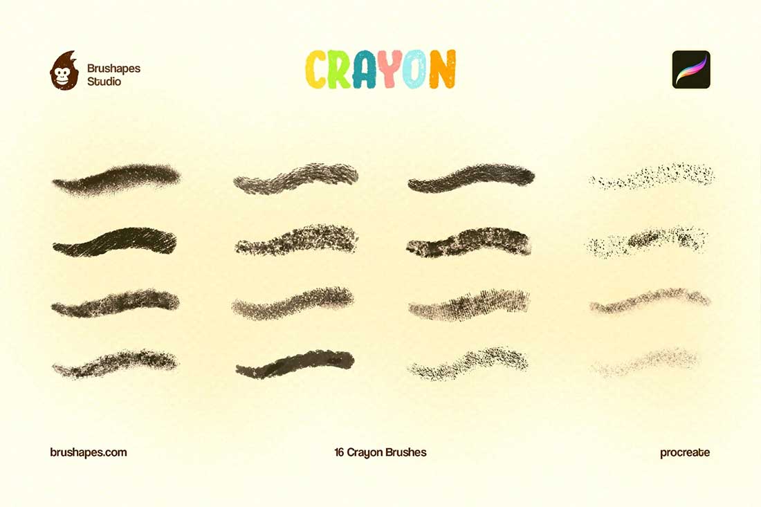 46款卡通儿童蜡笔插画蜡笔procreate笔刷调色板素材套装 Joyful Crayon Procreate Brushes