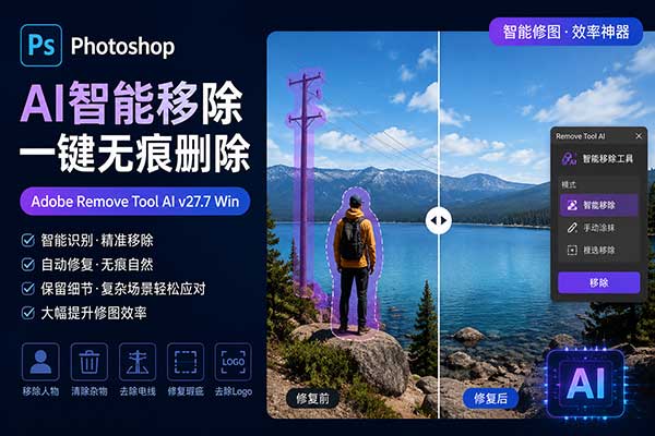 PS智能AI一键无痕删除物体智能修图移除工具插件 Adobe Remove Tool AI v27.7 Win