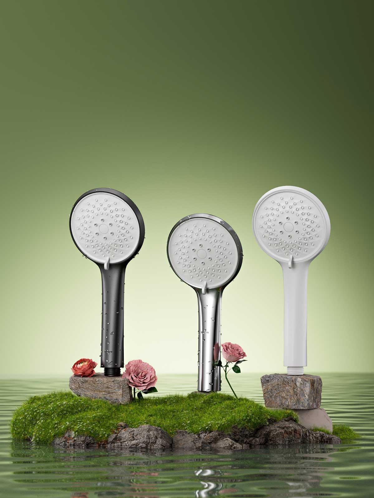 C4D淋浴花洒草地水面场景OC渲染工程莲花花洒C4D模型