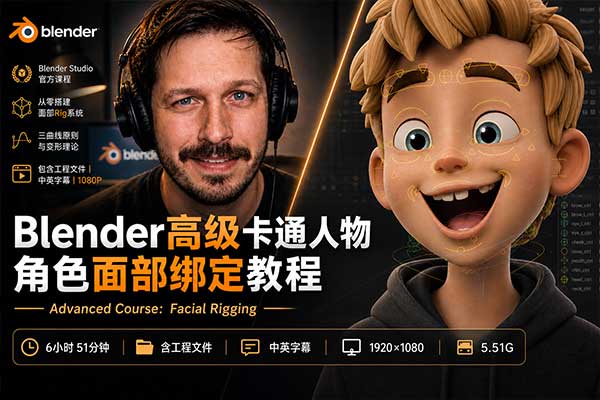 Blender高级卡通人物角色面部表情绑定进阶教程(中英文字幕) Advanced Facial Rigging