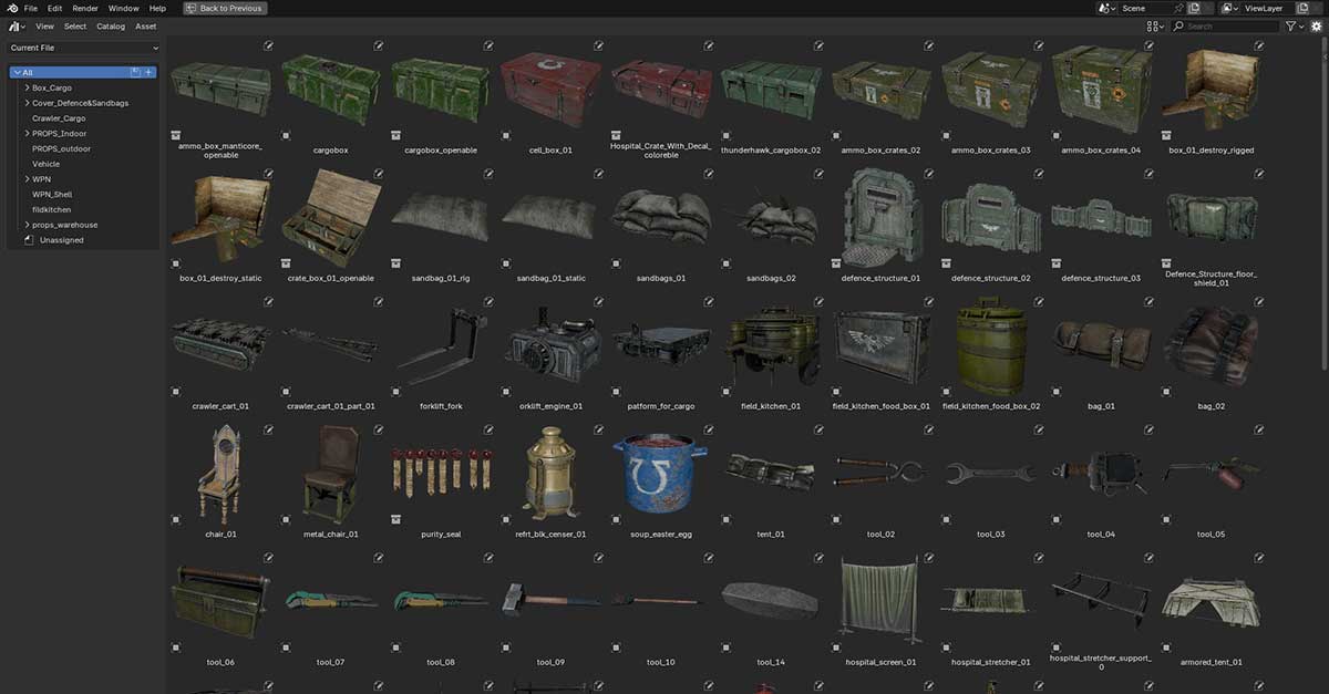 Blender战锤40K星际战士2游戏级道具载具与武器3D模型资源合集 WH40K SM2 - Assets Browser