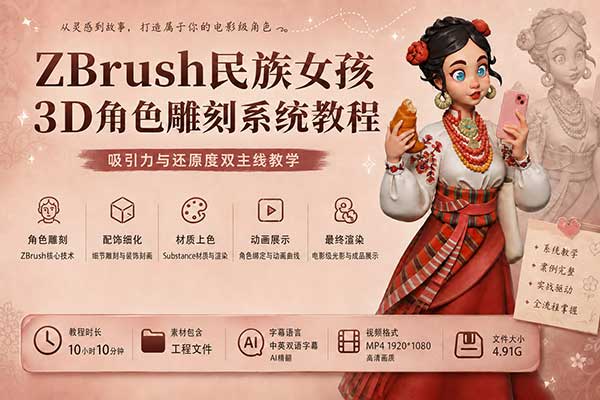 ZBrush风格化女孩3D角色雕刻建模系统教程(中英文字幕) Everything I Know About Sculpting Stylized 3D Characters