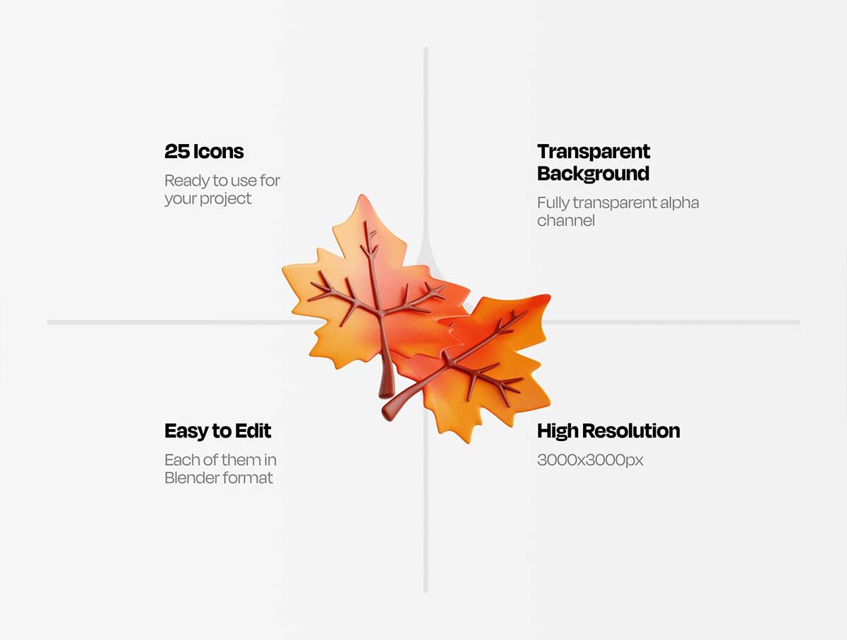 25个精美的卡通秋季冒险主题3D图标模型素材(Blender,FBX,OBJ,PNG) Autumn Adventure 3D Icon Set