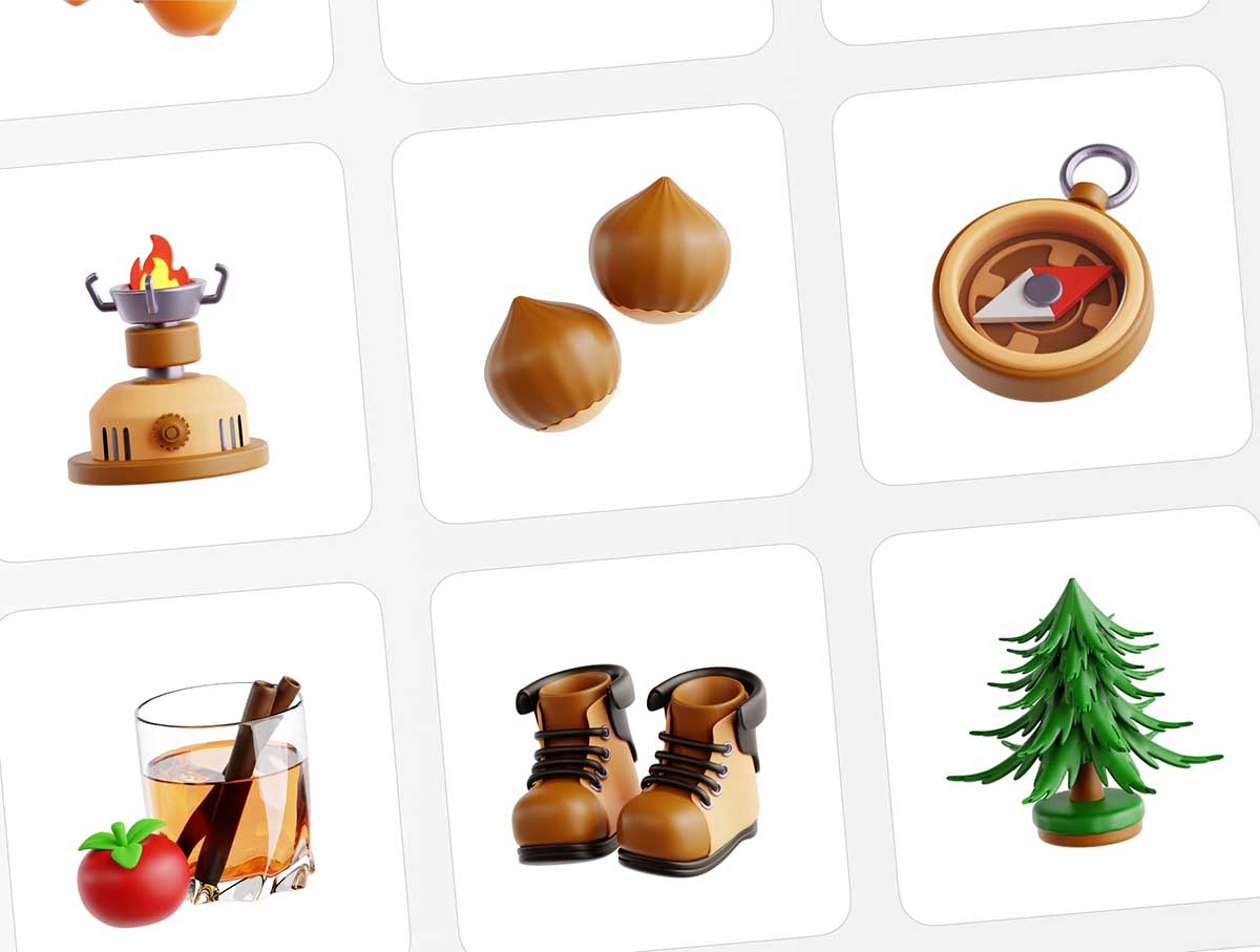25个精美的卡通秋季冒险主题3D图标模型素材(Blender,FBX,OBJ,PNG) Autumn Adventure 3D Icon Set