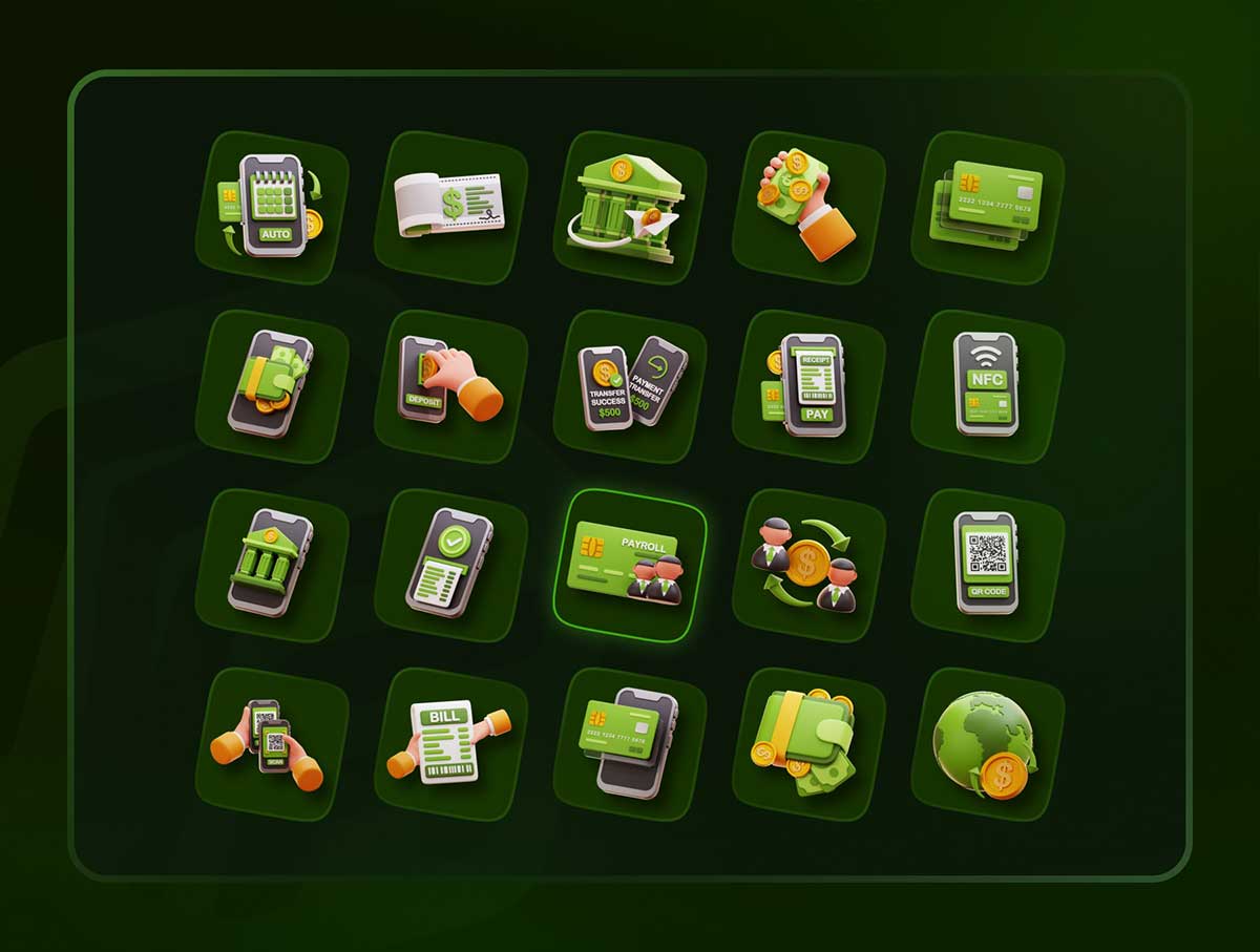 20种高品质卡通支付方式主题图标3D模型素材(Blender,PNG) Payment Method 3D Icon Set