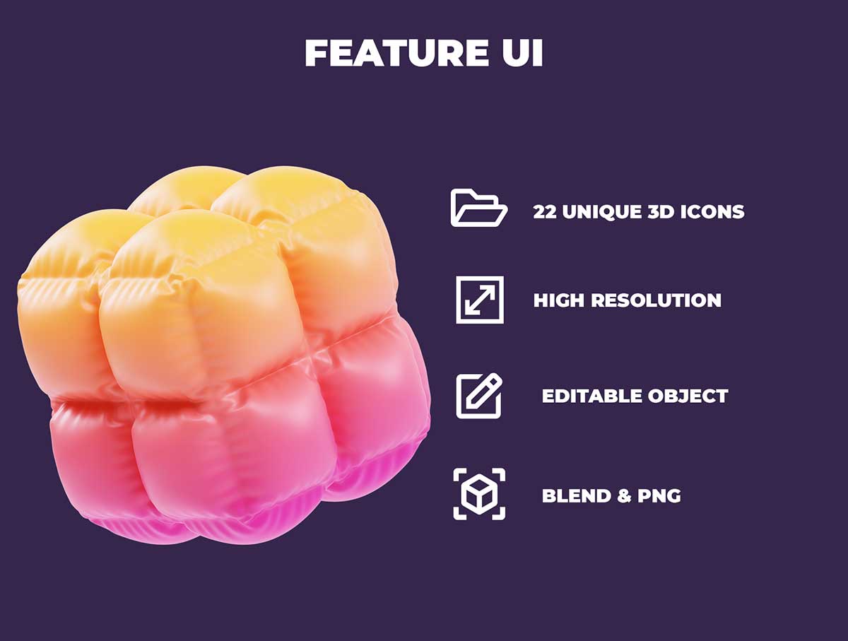 22个精美的Blender膨胀充气3D形状图标模型素材 Inflate Shapes 3D Icon Pack