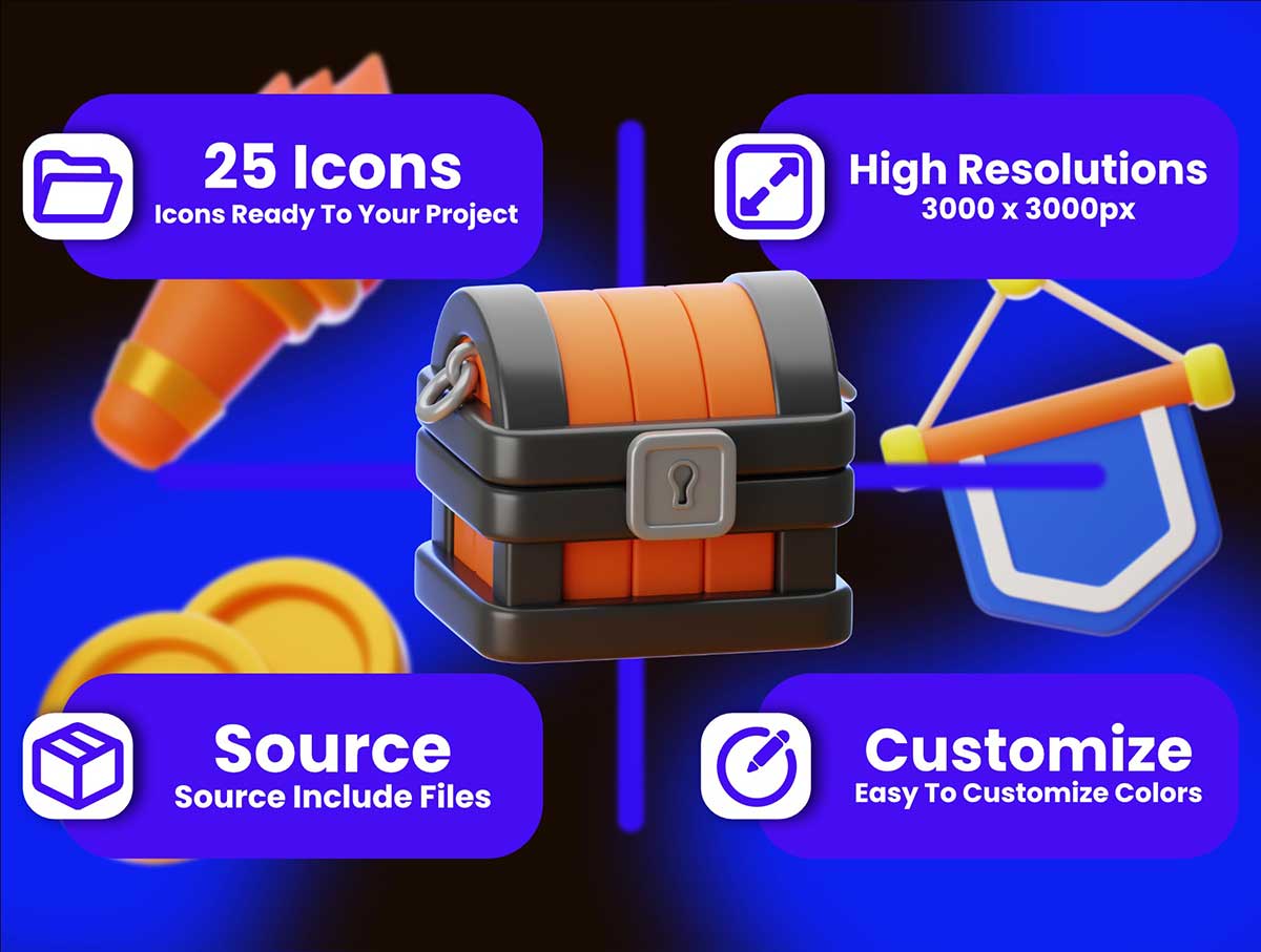 25个高品质欧洲中世纪主题图标3D模型素材 Collection For 25 Medieval 3D Icons
