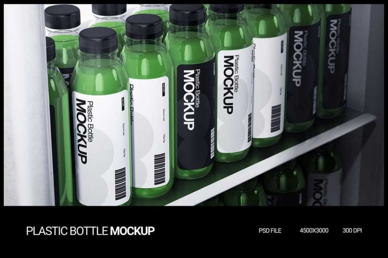 2款质感饮料果汁瓶子标签设计PSD样机素材 Plastic Bottle Mockup
