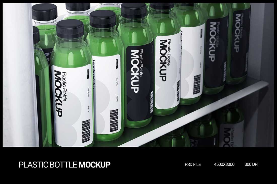 2款质感饮料果汁瓶子标签设计PSD样机素材 Plastic Bottle Mockup