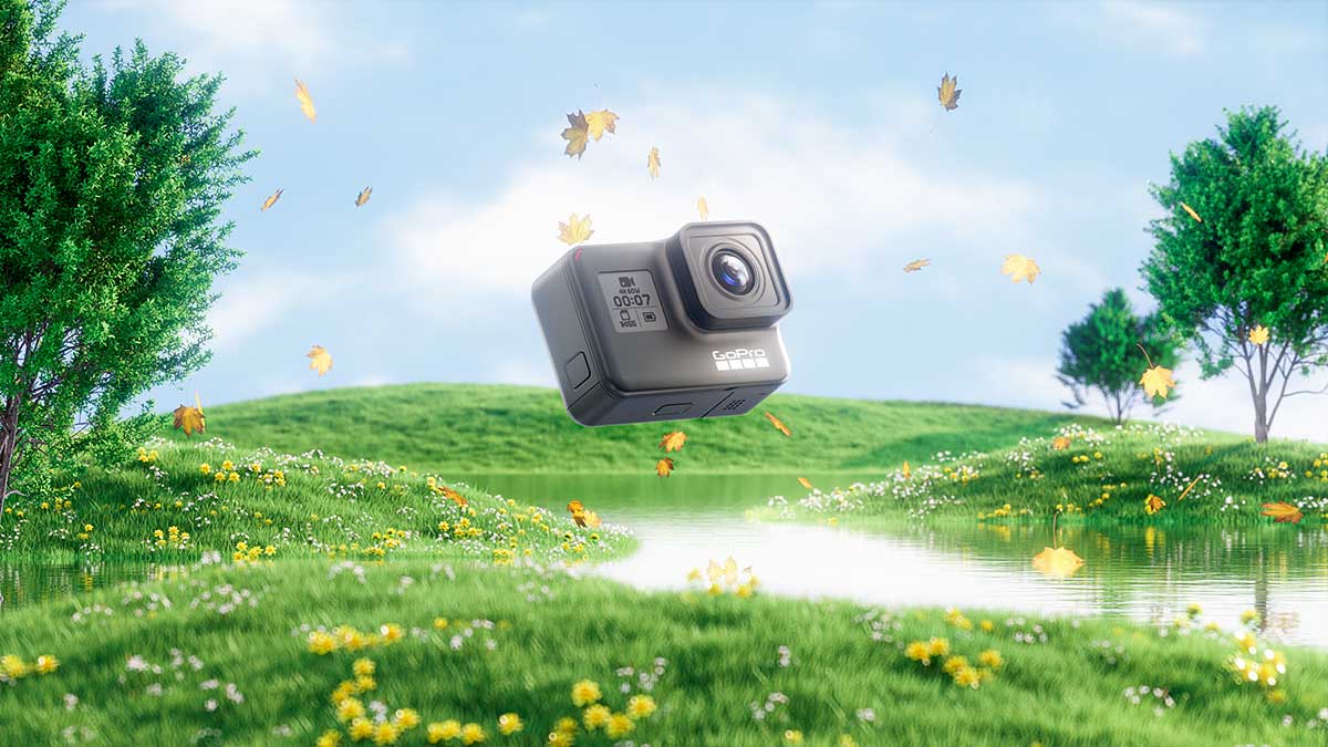 C4D GoPro运动相机草地场景OC渲染工程运动相机3D模型