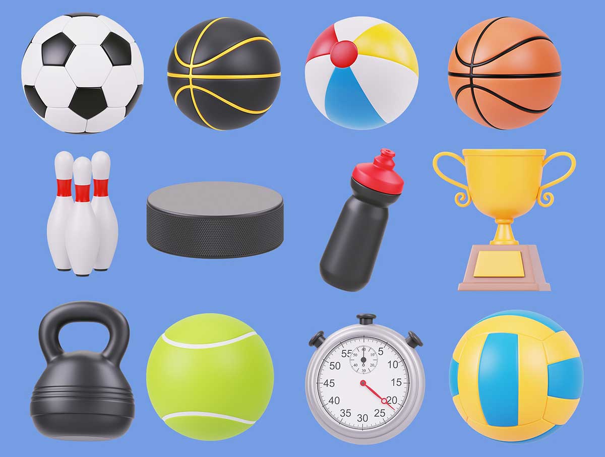 18个精美的Blender运动用品3D图标模型素材 Sport Items 3D Icon Pack