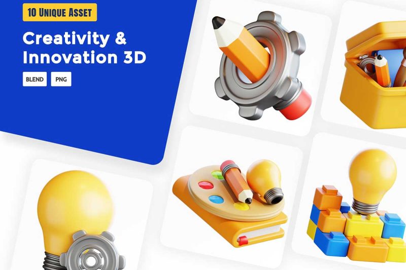 10个Blender创意与创行3D插图模型素材 Creativity and Innovation 3D Illustration