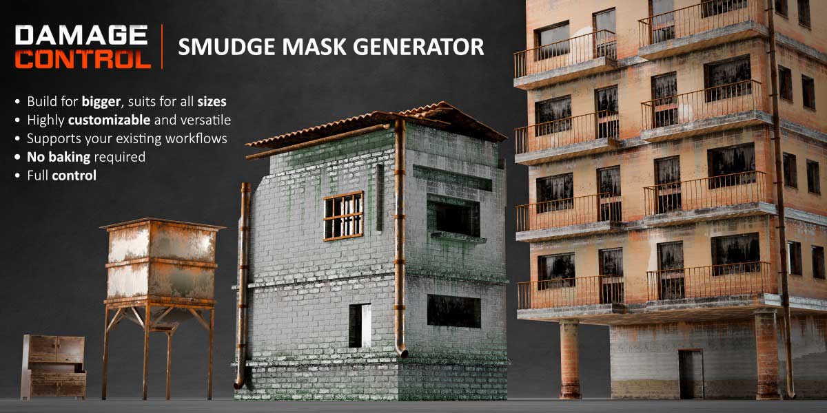 Blender破损做旧污渍散布碎裂效果生成资产预设+中英字幕视频教程 Damage Control – Ultimate Bundle