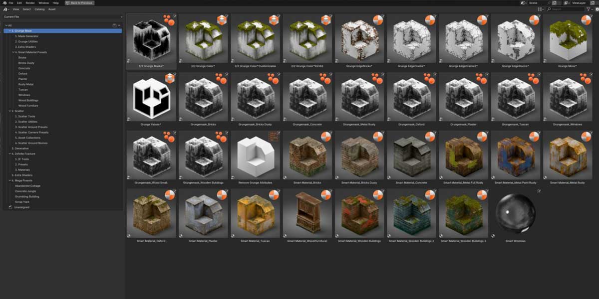 Blender破损做旧污渍散布碎裂效果生成资产预设+中英字幕视频教程 Damage Control – Ultimate Bundle
