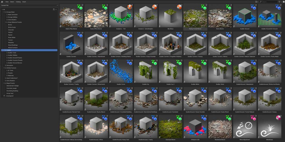 Blender破损做旧污渍散布碎裂效果生成资产预设+中英字幕视频教程 Damage Control – Ultimate Bundle