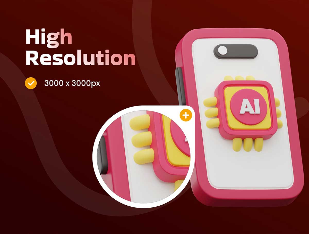 Ai人工智能主题3D图标模型素材(Blender,FBX,PNG) Artificial Intelligence 3D Icon