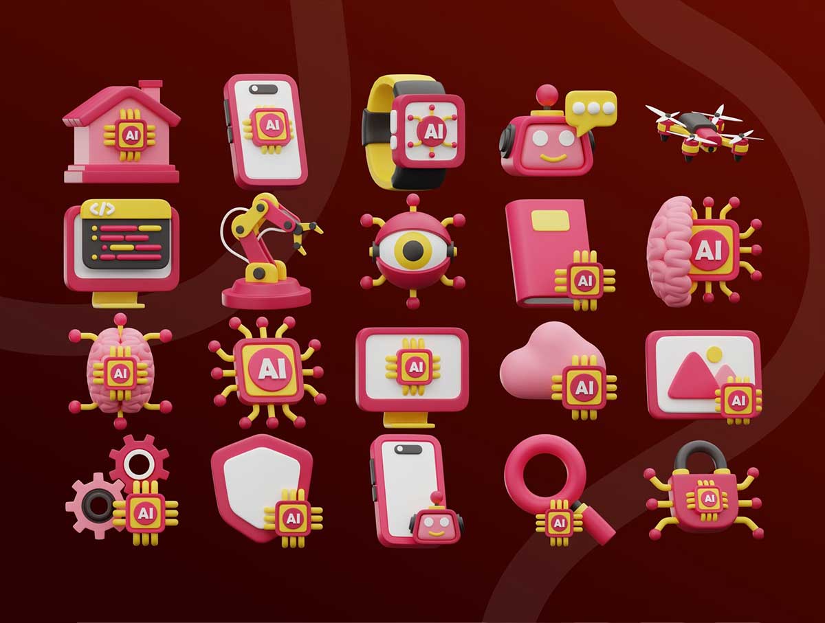Ai人工智能主题3D图标模型素材(Blender,FBX,PNG) Artificial Intelligence 3D Icon