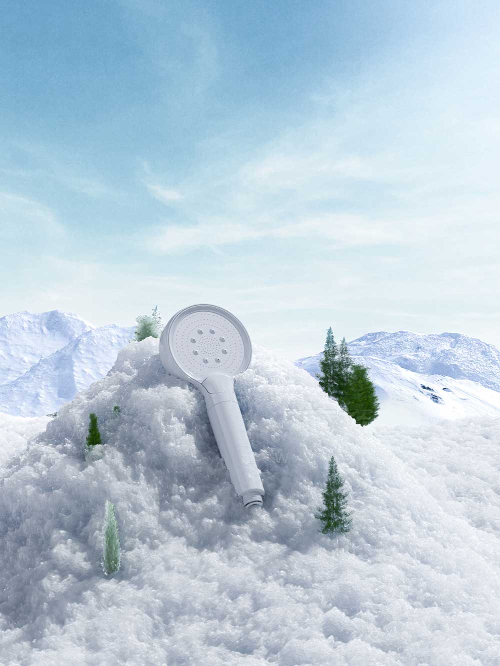 C4D雪地花洒产品场景OC渲染工程雪地场景3D模型下载