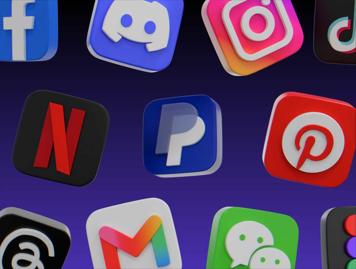 24高品质社交媒体应用3D图标模型素材(Blender,FBX,OBJ,PNG) Social Media 3D Icons