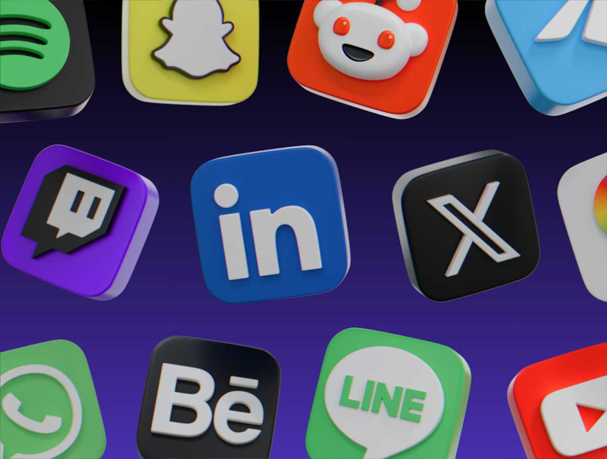 24高品质社交媒体应用3D图标模型素材(Blender,FBX,OBJ,PNG) Social Media 3D Icons