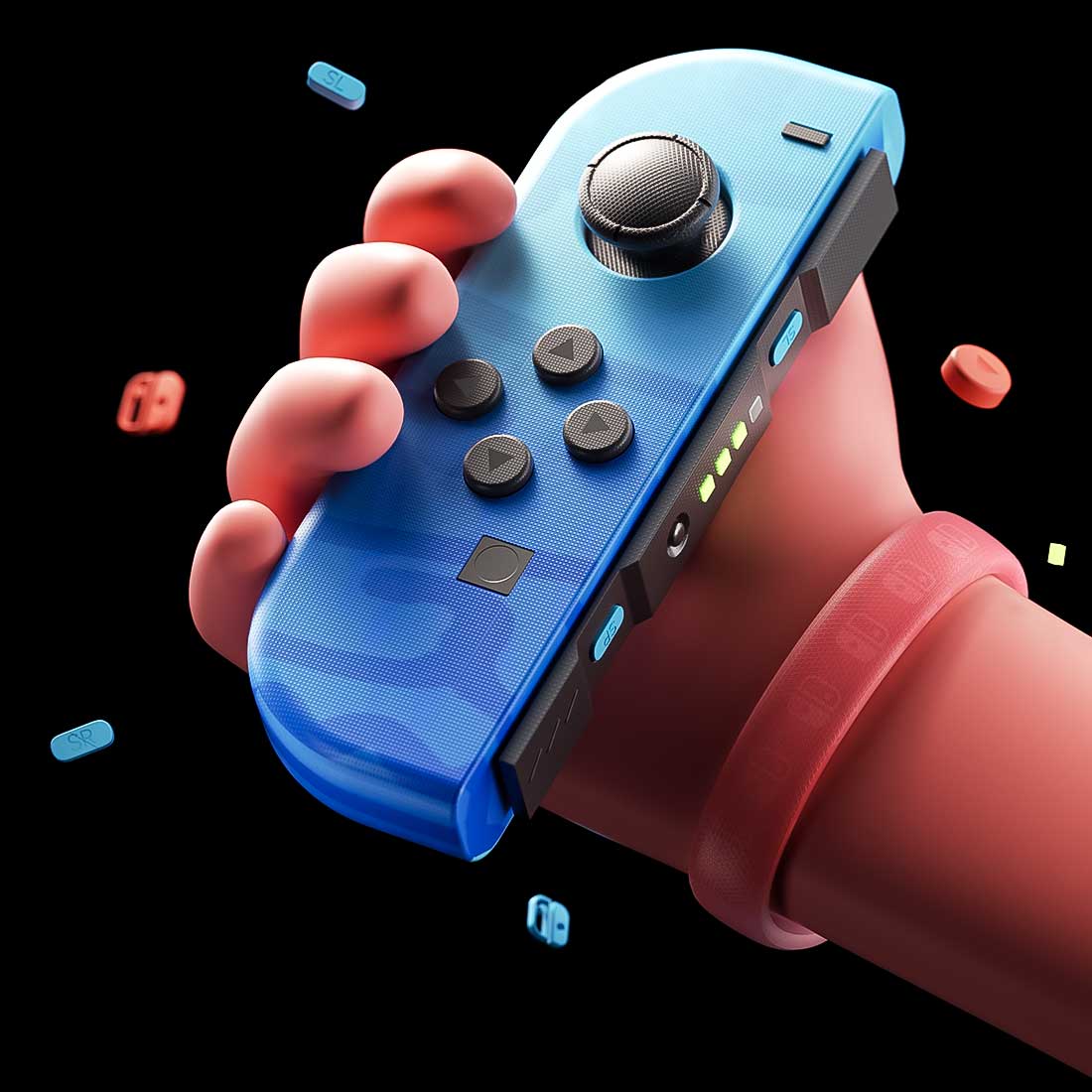 C4D卡通小手手持Switch游戏手柄OC渲染工程Switch游戏手柄3D模型下载
