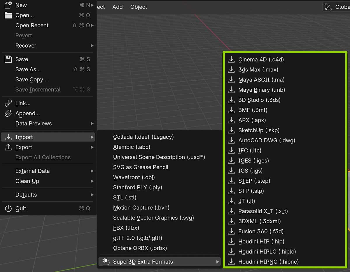 Blender模型文件多格式文件导入导出桥接插件 Super3D Extra Format Bridge V0.3.5