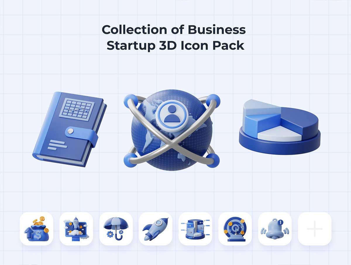 20个高质量Blender企业创业主题3D图标模型素材(Blender,OBJ,PNG) Business Startup 3D Icons