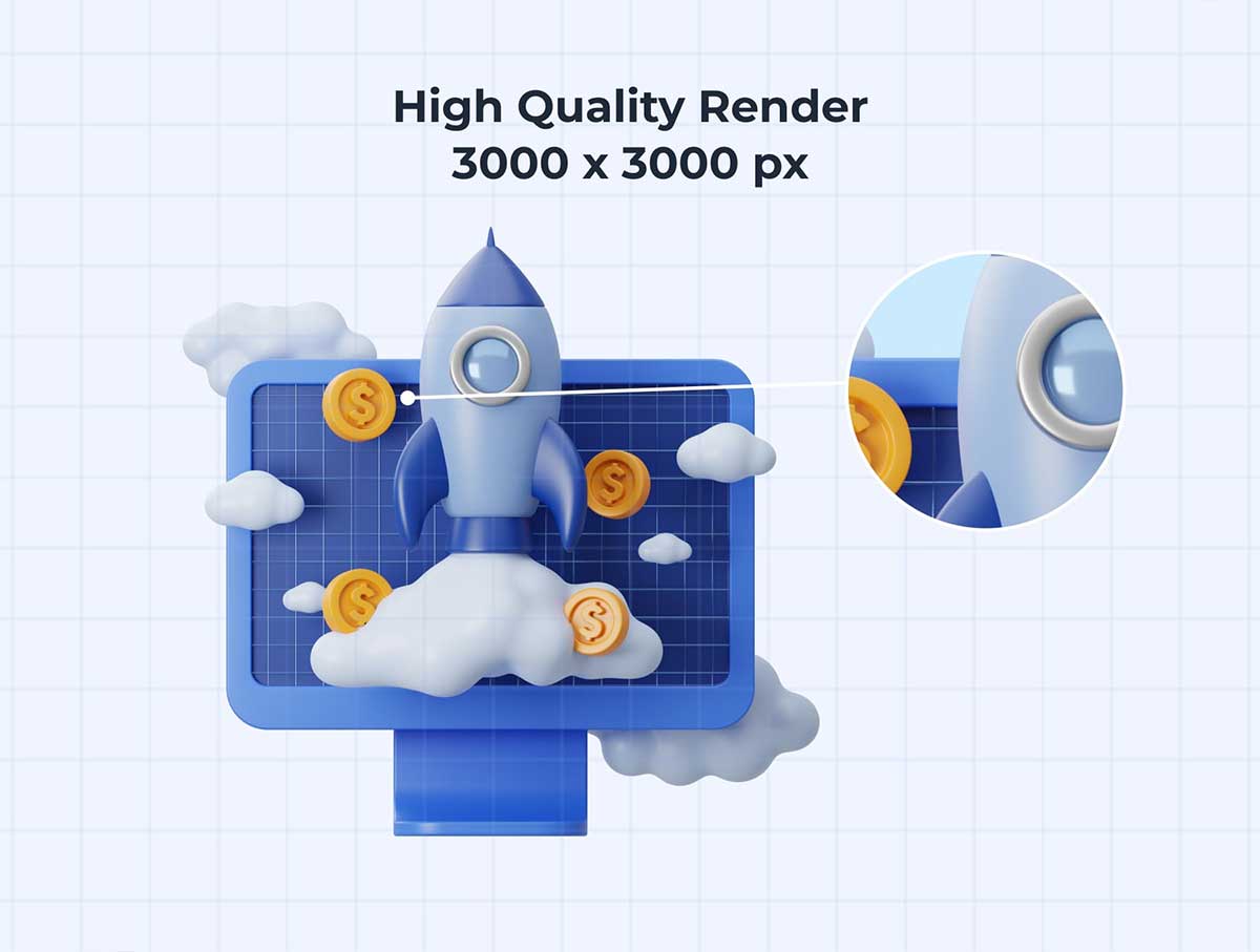 20个高质量Blender企业创业主题3D图标模型素材(Blender,OBJ,PNG) Business Startup 3D Icons