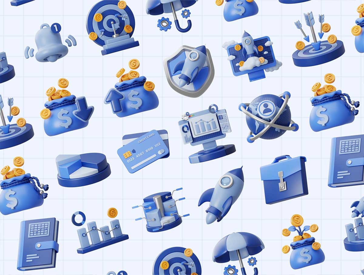 20个高质量Blender企业创业主题3D图标模型素材(Blender,OBJ,PNG) Business Startup 3D Icons