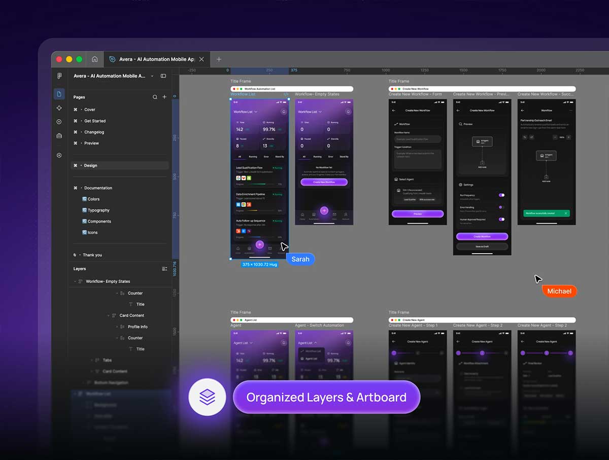 60+屏AI人工智能项目流程管理应用AppUi界面设计模板素材 Avera – AI Automation Mobile App Kit