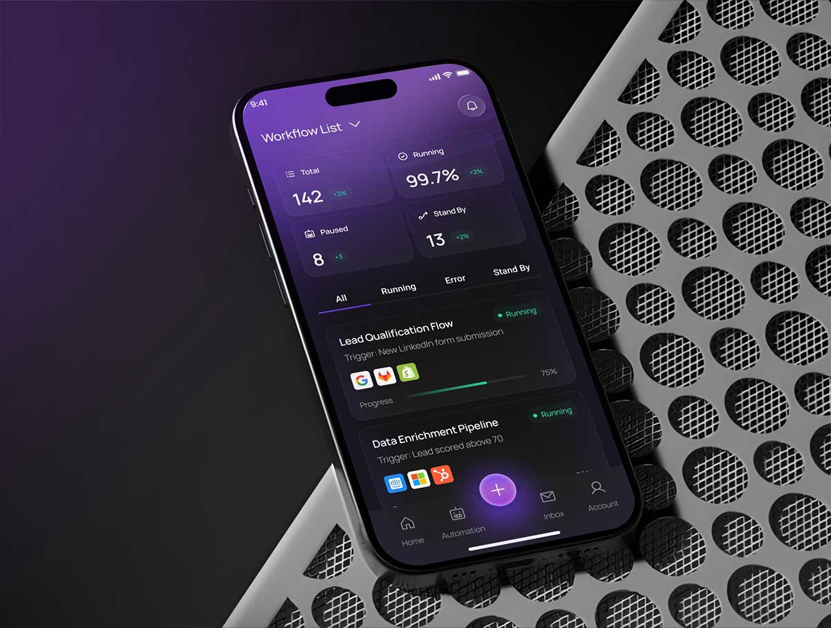 60+屏AI人工智能项目流程管理应用AppUi界面设计模板素材 Avera – AI Automation Mobile App Kit