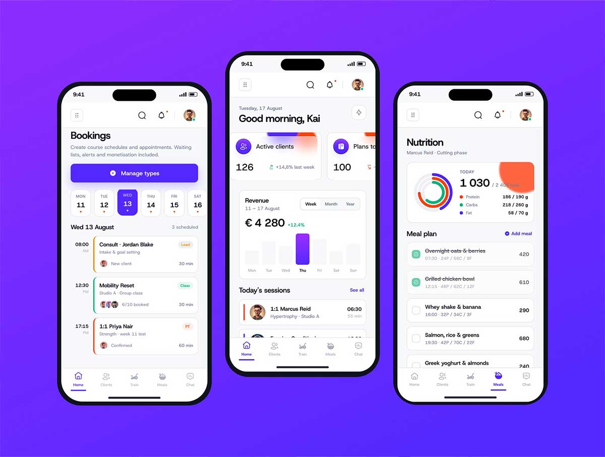 双配色健身锻炼私人教练数据统计APP界面UI套件设计素材 Fitness Tracking Mobile App UI Kit