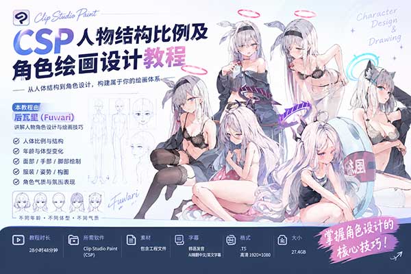 CSP人物结构比例及角色绘画设计教程(中英文字幕)