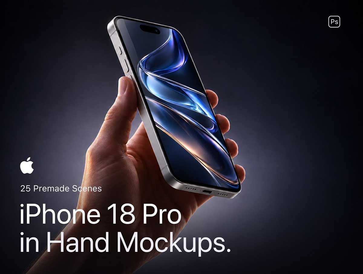 25款手持苹果iPhone 18 Pro手机UI界面样机设计素材 iPhone 18 Pro in Hand Mockups