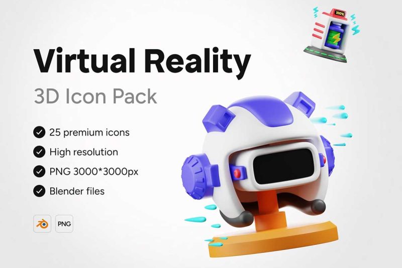 25个高品质Blender虚拟现实主题3D图标模型素材(Blender,PNG) 3D Virtual Reality Icons