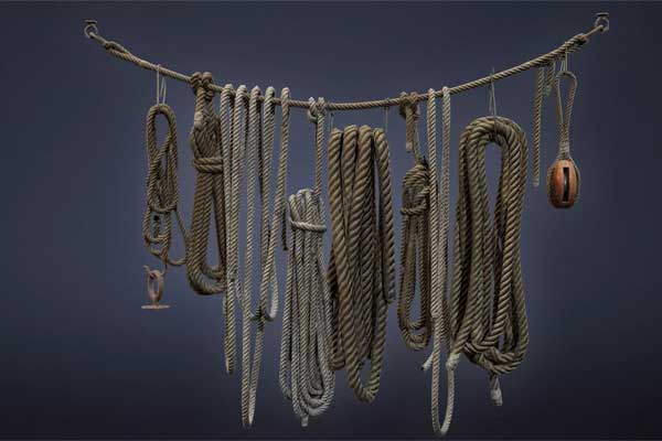 海边码头悬挂绳子绳索捕捞绳子3D模型素材(FBX通用格式) SEASIDE DOCKS – Hanging Ropes 01 – NANITE AND LOW POLY Low-poly 3D model