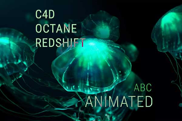 C4D海地发光水母动画OC/RS渲染工程