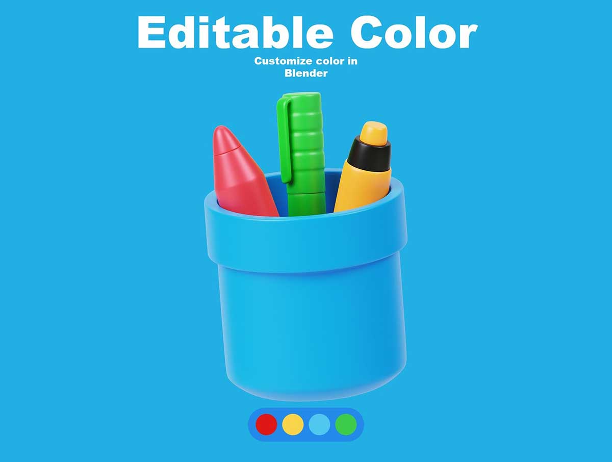 22个卡通办公文具主题图标3D模型素材(Blender,FBX,PNG) Stationery 3D Icon Set