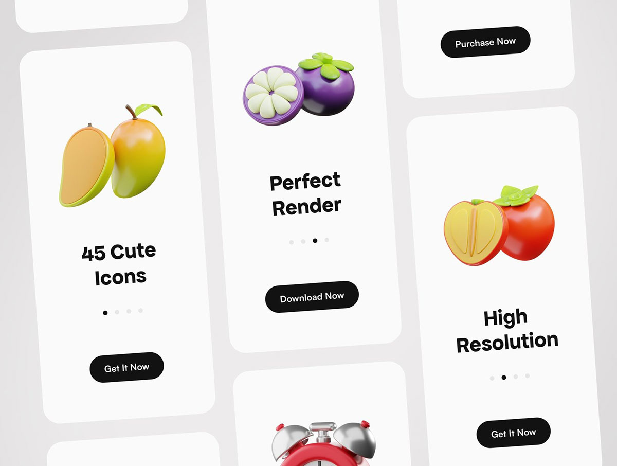 45个高品质Blender卡通水果3D图标模型素材(Blender,PNG) 3D Fruit Icons